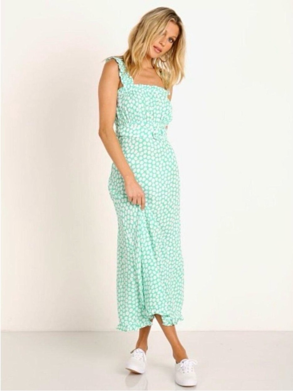 Faithfull The Brand NEW!! Saint Tropez Midi Dress in Cora Floral Green and White